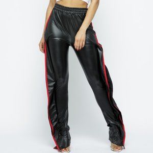 LAST ONE!! High Waisted Side Ruffle Faux Leather Joggers